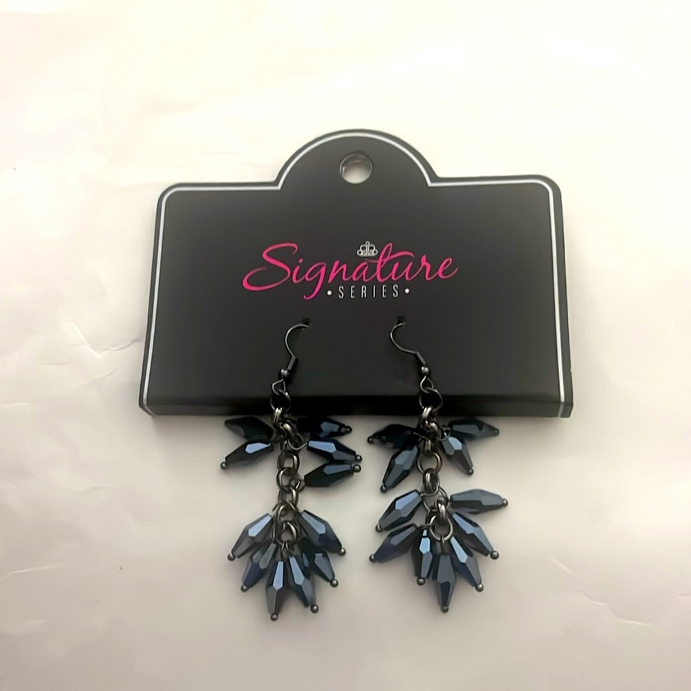 Dark Blue Sparkly Dangle Earings